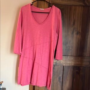 Pink V-Neck Women's 3/4 Sleeve Tee Dress Sz XL